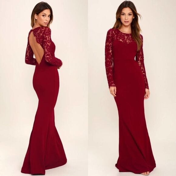 Lulus Whenever You Call Lace Open Back Maxi Dress Gown Red Medium - Picture 1 of 15